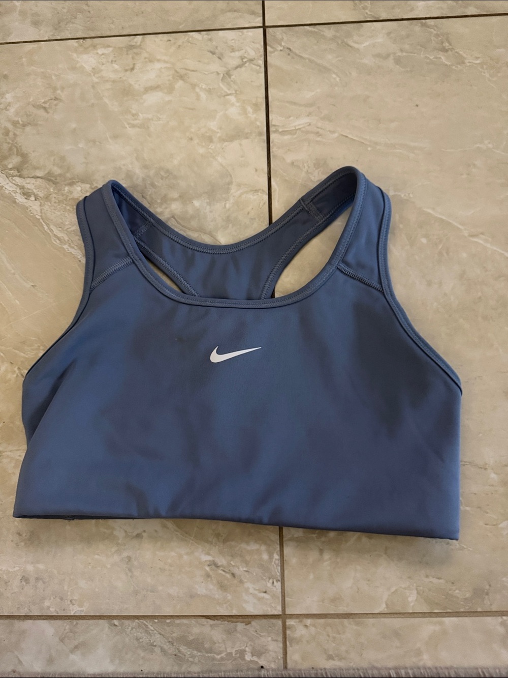 Nike Women's Slate Blue Racerback Sports Bra with White Swoosh